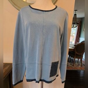 Hot Cotton by Marc Ware Size Medium Blue Casual Lagenlook Top w/ Denim Pocket